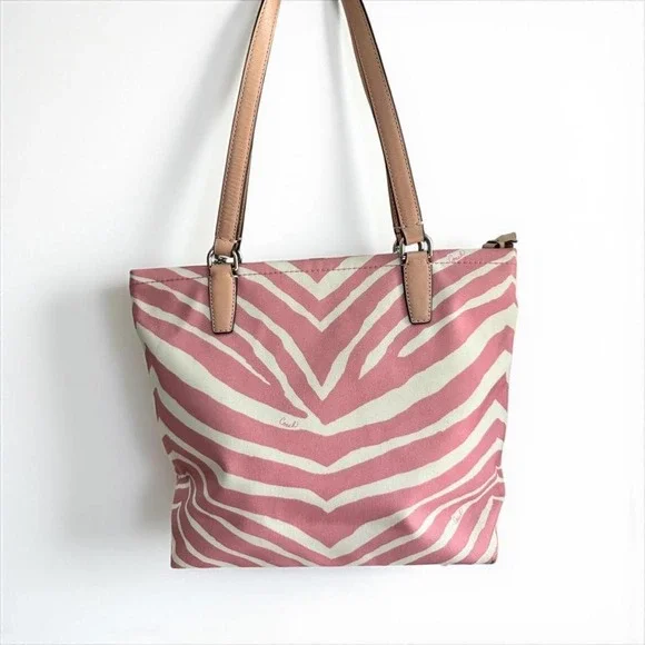 Y2k Coach Pink & Cream Zebra Tote Shoulder Bag Glam‎ Girly Preppy - Picture 3 of 9